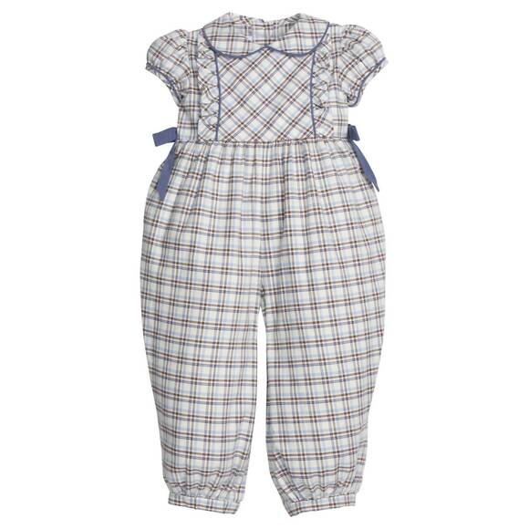 NEW LITTLE ENGLISH girl's hazel romper in clarkson plaid